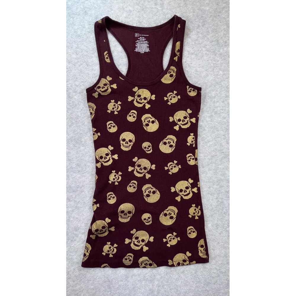 No Boundaries Womens Burgundy Gold Skull Ribbed Racerback Tank Top Medium 7-9